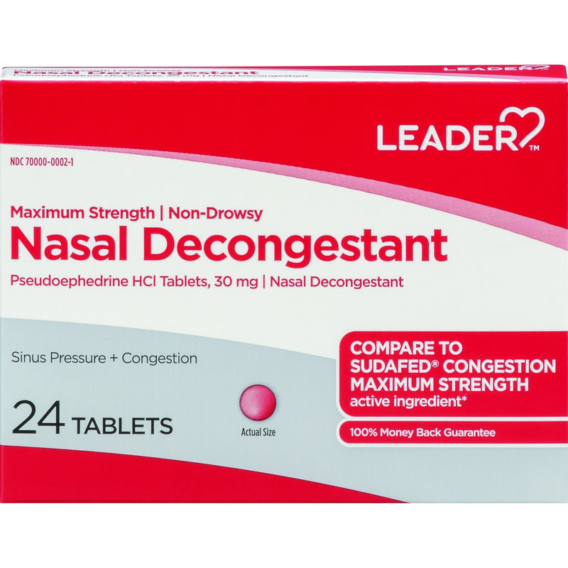 Leader Leader Nasal Decongestant Maximum Strength (30mg), 24ct Medicine & Drugs Light Gray