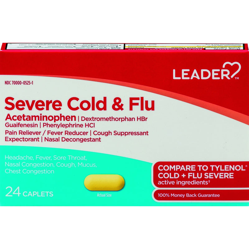 Leader Severe Cold & Flu Relief – Multi-Symptom Pain Reliever & Fever Reducer – 24 Caplets