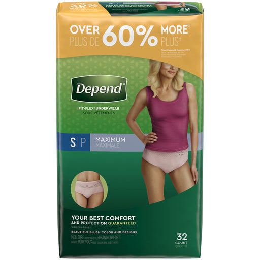 Depend Depend Fit-Flex Adult Incontinence Underwear For Women, Disposable, Maximum Absorbency, Small, Blush Incontinence Aids