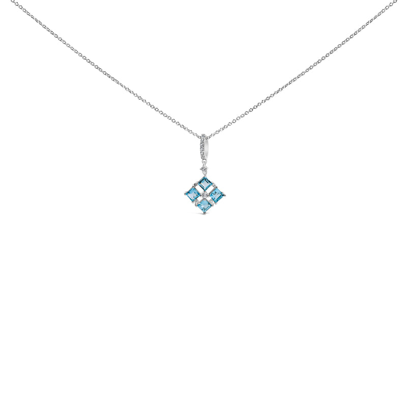 Bids.com Sterling Silver Blue Topaz and White Sapphire Square Motif Pendant Necklace 18 Inch Necklaces
