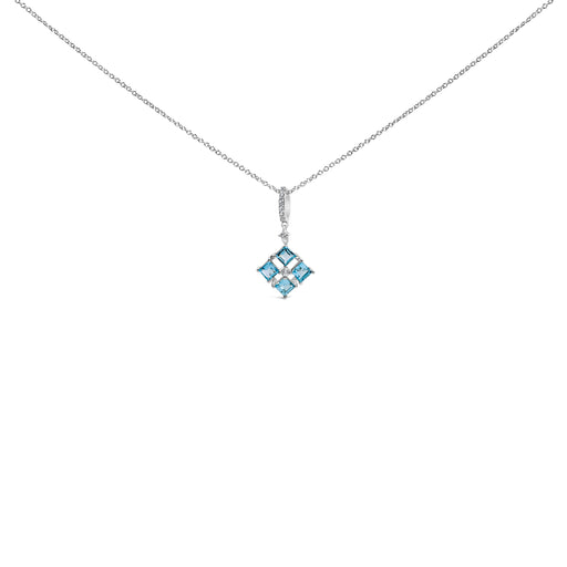 Bids.com Sterling Silver Blue Topaz and White Sapphire Square Motif Pendant Necklace 18 Inch Necklaces