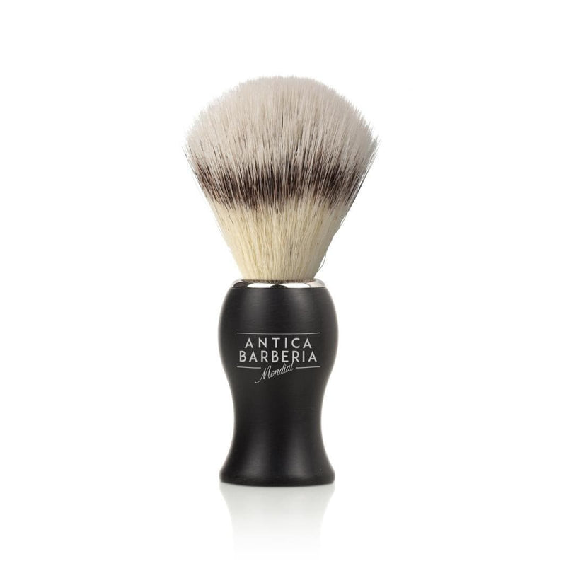 Antica Barberia Mondial US Panther Black Brushed Aluminum Lathering Brush with Synthetic Badger Shaving Brushes