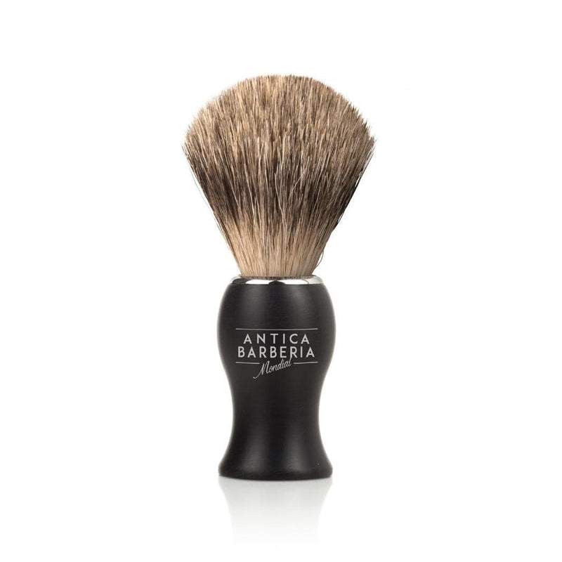 Antica Barberia Mondial US Panther Black Brushed Aluminum Lathering Brush with Best Badger Knot Shaving Brushes