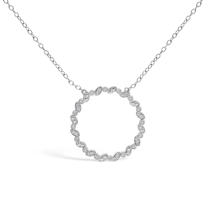 Bids.com .925 Sterling Silver 1/7 Cttw Lab Grown Diamond Beaded Love Circle Pendant Necklace - Size 18 Inches Necklaces