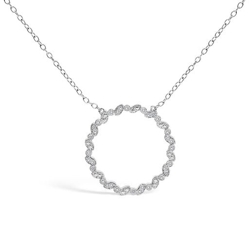 Bids.com .925 Sterling Silver 1/7 Cttw Lab Grown Diamond Beaded Love Circle Pendant Necklace - Size 18 Inches Necklaces