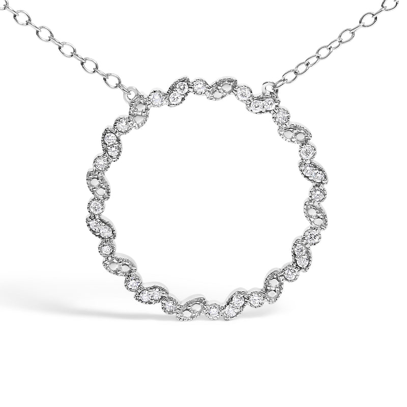 Bids.com .925 Sterling Silver 1/7 Cttw Lab Grown Diamond Beaded Love Circle Pendant Necklace - Size 18 Inches Necklaces