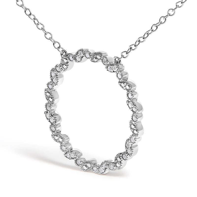 Bids.com .925 Sterling Silver 1/7 Cttw Lab Grown Diamond Beaded Love Circle Pendant Necklace - Size 18 Inches Necklaces