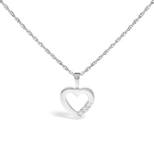 Bids.com .925 Sterling Silver Lab Grown Diamond 1/4 Cttw Three Stone Heart Pendant Necklace - 18" Inches Necklaces
