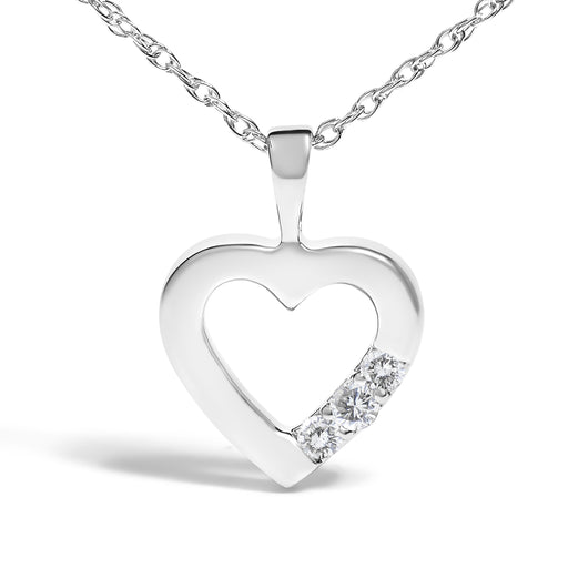 Bids.com .925 Sterling Silver Lab Grown Diamond 1/4 Cttw Three Stone Heart Pendant Necklace - 18" Inches Necklaces