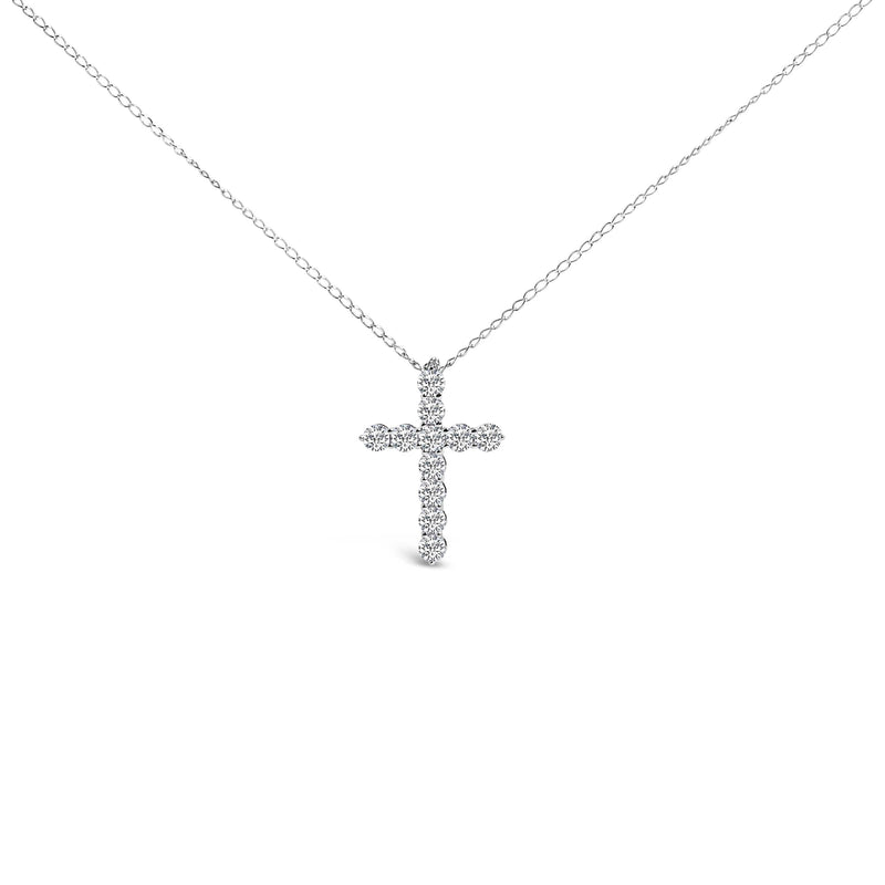 Bids.com 14K White Gold 1/2 Cttw Lab Grown Diamond 11 Stone Cross Pendant Necklace Necklaces