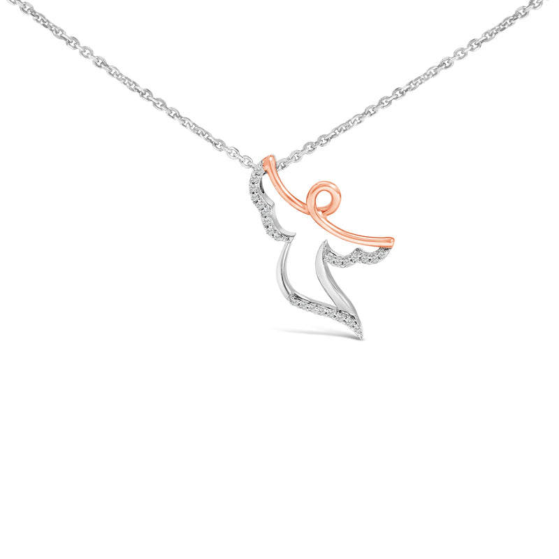 Bids.com 14K Rose Gold Plated Sterling Silver 1/10 Cttw Diamond Angel Pendant Necklace Necklaces