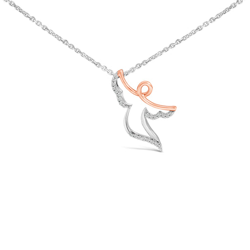 Bids.com 14K Rose Gold Plated Sterling Silver 1/10 Cttw Diamond Angel Pendant Necklace Necklaces