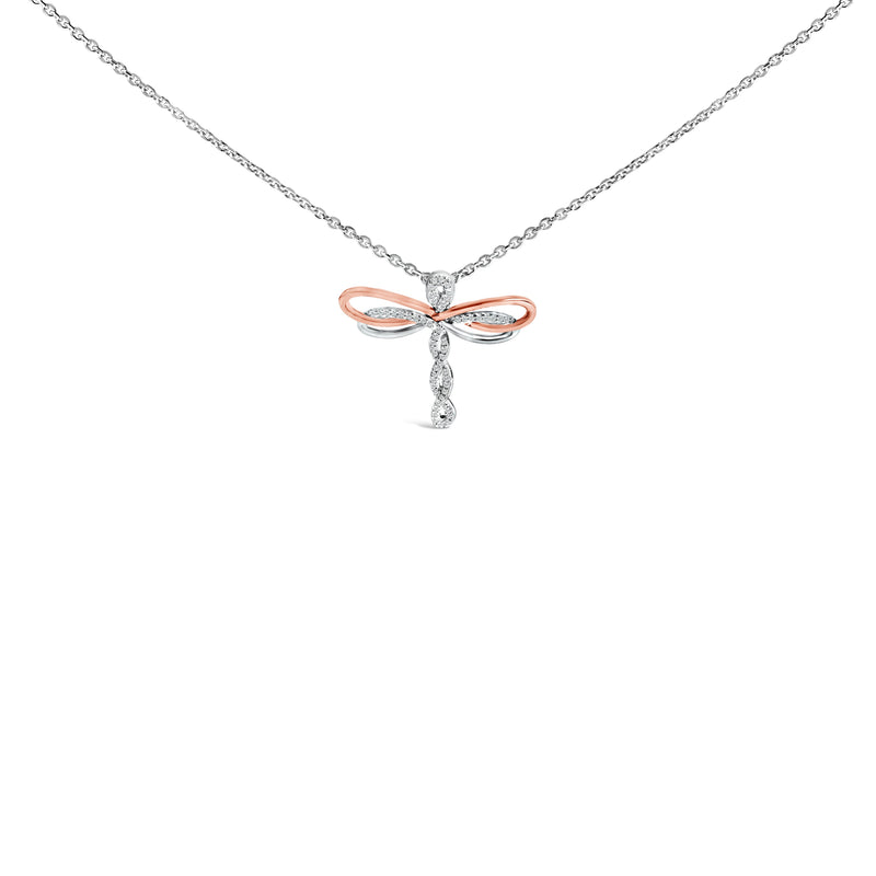 Bids.com 14K Rose Gold Plated Sterling Silver 1/10 Cttw Diamond Dragonfly Pendant Necklace Necklaces
