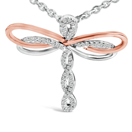 Bids.com 14K Rose Gold Plated Sterling Silver 1/10 Cttw Diamond Dragonfly Pendant Necklace Necklaces