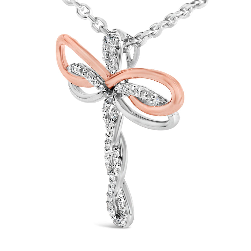 Bids.com 14K Rose Gold Plated Sterling Silver 1/10 Cttw Diamond Dragonfly Pendant Necklace Necklaces