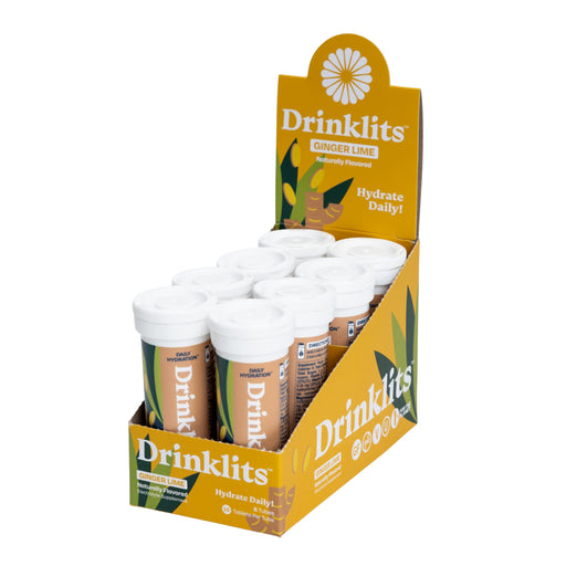 Drinklits GINGER-LIME Electrolyte Tablets for Daily Hydration (8 Tubes, 80 Servings) Hydration Electrolyte Tablets