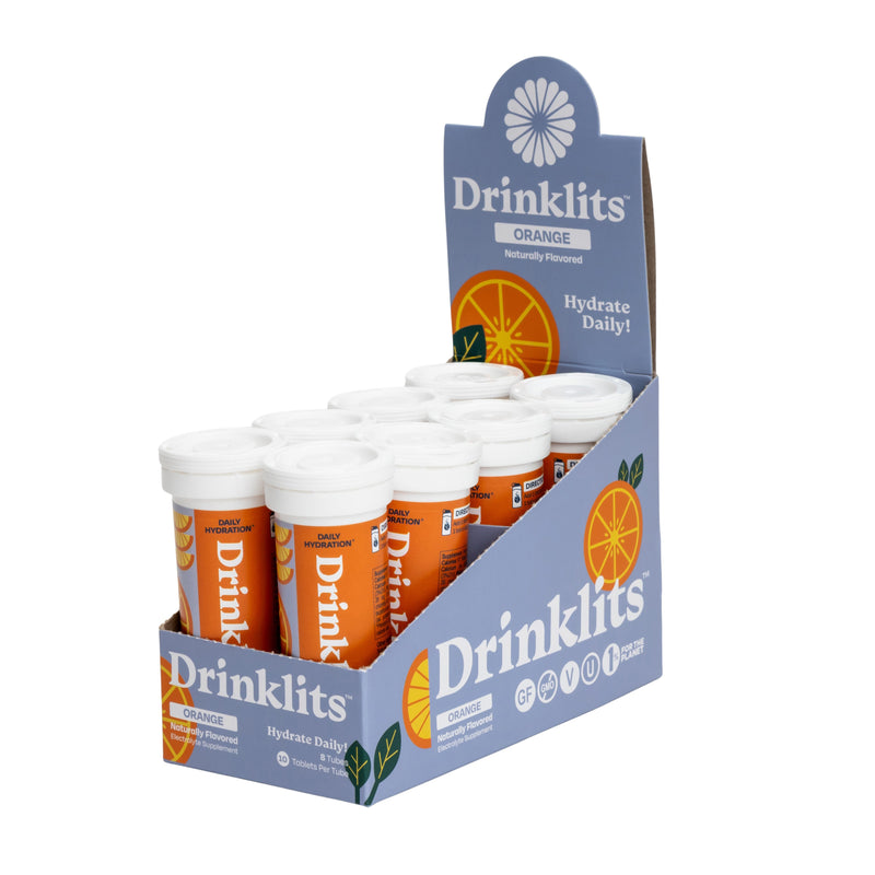 Drinklits ORANGE Electrolyte Tablets for Daily Hydration (8 Tubes, 80 Servings) Hydration Electrolyte Tablets