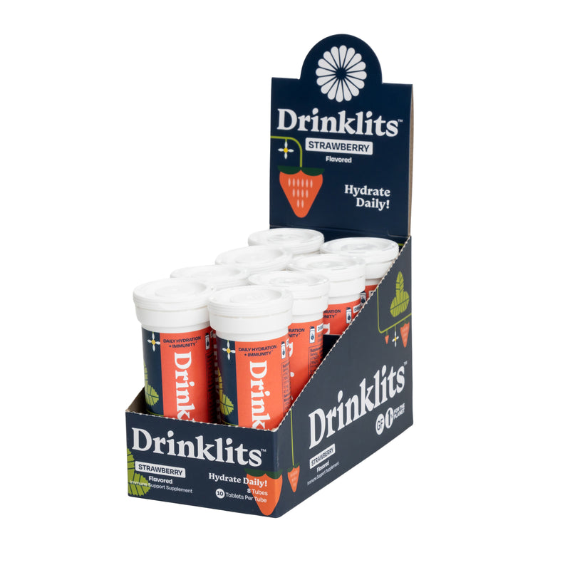 Drinklits STRAWBERRY Immunity Tablets for Daily Immune Support (8 Tubes, 80 Servings) Immunity Hydration Electrolyte Tablets