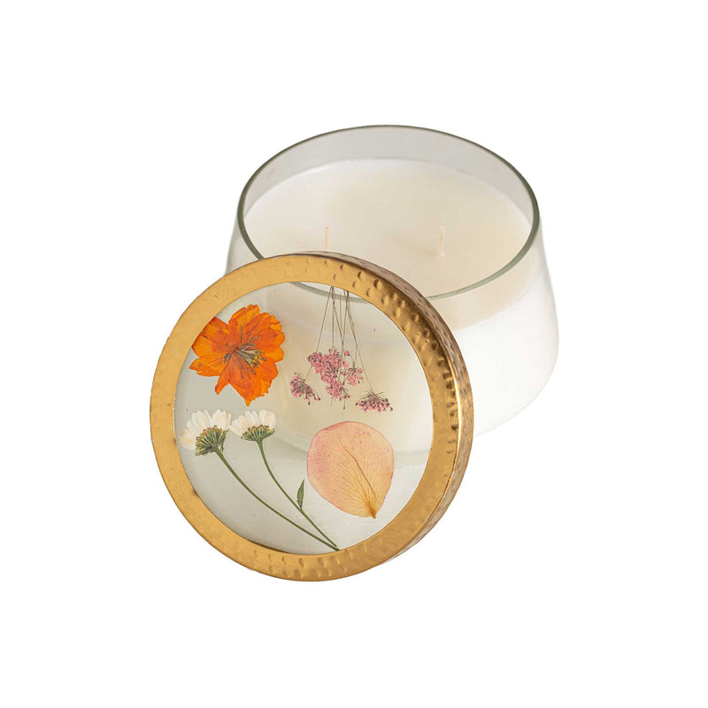 Rosy Rings Apricot Rose Large Pressed Floral Candle Pressed Floral Candles