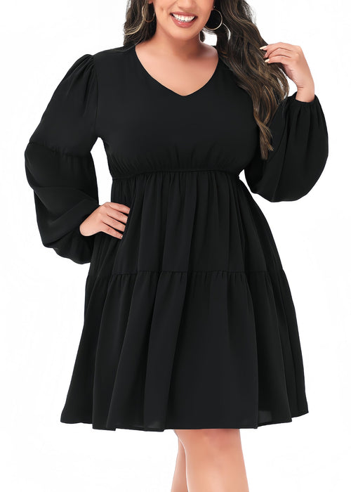 Anna-Kaci Women's Plus Size Tunic Dress V Neck Long Sleeve Smocked Casual Loose Flowy Swing Shift Dresses by Anna-Kaci