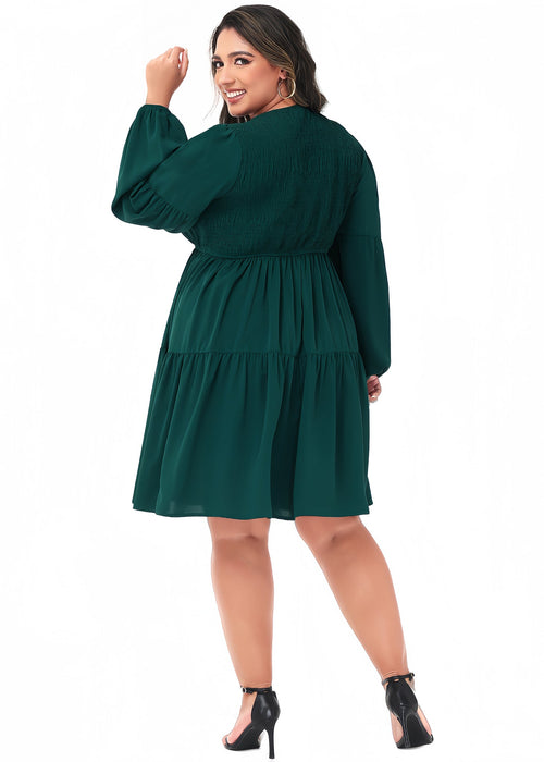 Anna-Kaci Women's Plus Size Tunic Dress V Neck Long Sleeve Smocked Casual Loose Flowy Swing Shift Dresses by Anna-Kaci