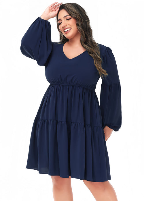 Anna-Kaci Women's Plus Size Tunic Dress V Neck Long Sleeve Smocked Casual Loose Flowy Swing Shift Dresses by Anna-Kaci