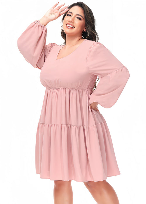 Anna-Kaci Women's Plus Size Tunic Dress V Neck Long Sleeve Smocked Casual Loose Flowy Swing Shift Dresses by Anna-Kaci