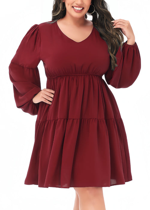 Anna-Kaci Women's Plus Size Tunic Dress V Neck Long Sleeve Smocked Casual Loose Flowy Swing Shift Dresses by Anna-Kaci