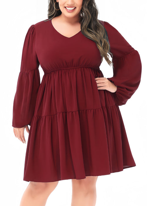 Anna-Kaci Women's Plus Size Tunic Dress V Neck Long Sleeve Smocked Casual Loose Flowy Swing Shift Dresses by Anna-Kaci