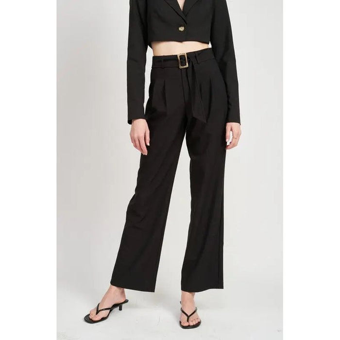 Pleated Side Leg Pants With Belt