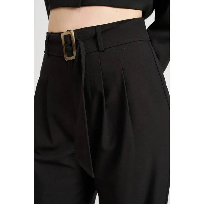 Pleated Side Leg Pants With Belt