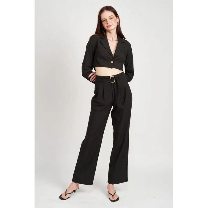 Pleated Side Leg Pants With Belt