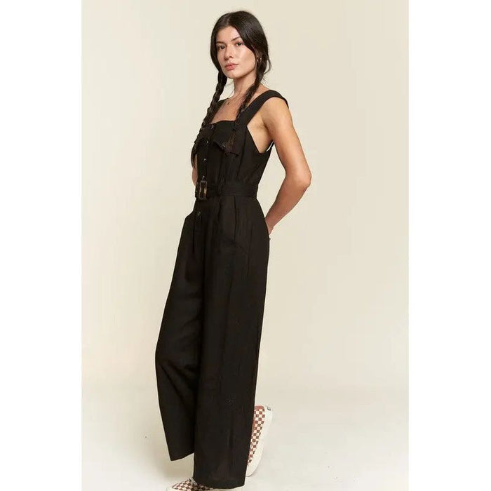 Plus Sleeveless Square Neck Button Ankle Jumpsuit