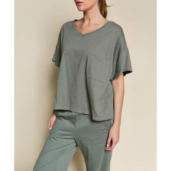 Pocket Oversize V Neck