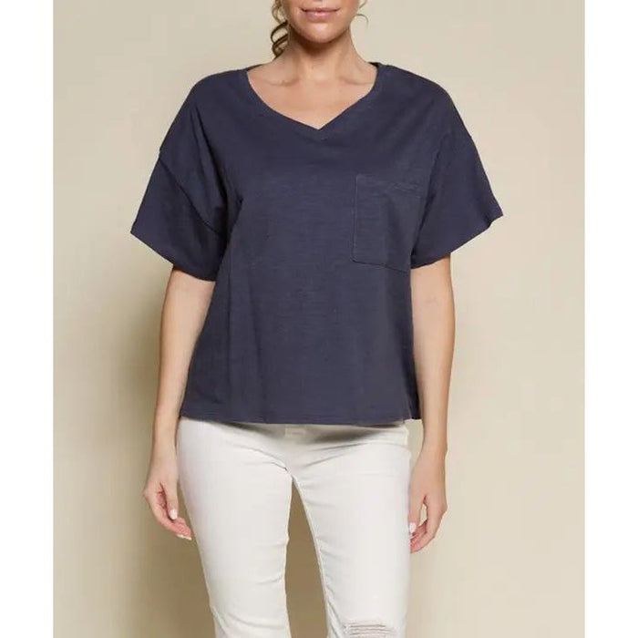 Pocket Oversize V Neck