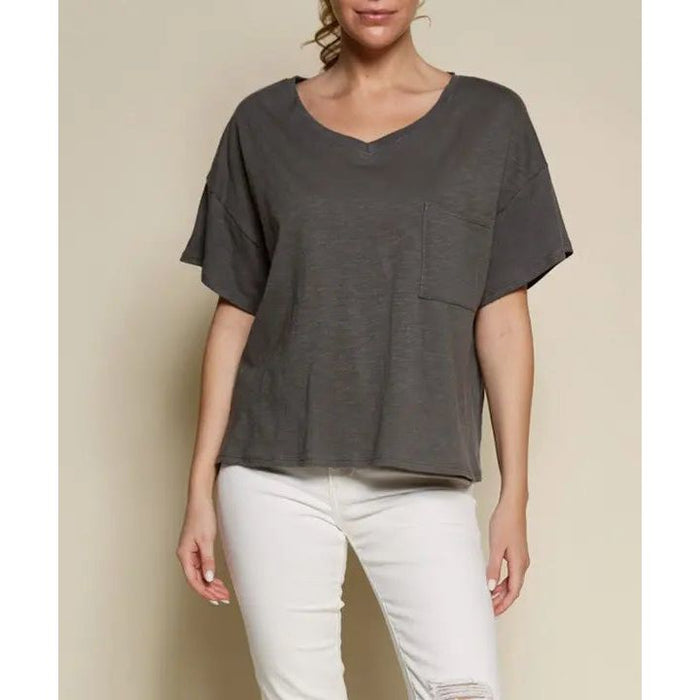 Pocket Oversize V Neck