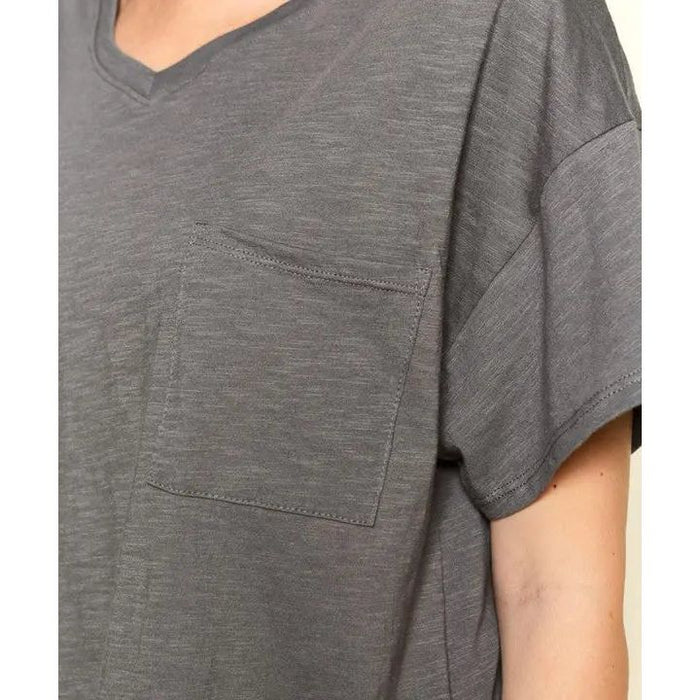 Pocket Oversize V Neck