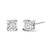Bids.com .925 Sterling Silver 1.0 Cttw Miracle Set Princess-cut Diamond Solitaire Stud Earrings (H-I Color, I2-I3 Clarity) Earrings