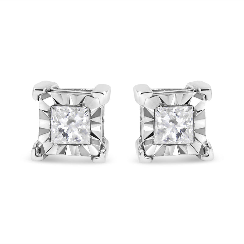 Bids.com .925 Sterling Silver 1/2 Cttw Miracle Set Princess-cut Diamond Solitaire Stud Earrings (H-I Color, I1-I2 Clarity) Earrings