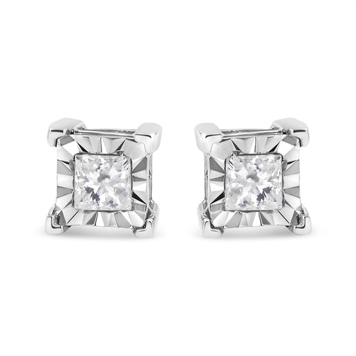 Bids.com .925 Sterling Silver 1/2 Cttw Miracle Set Princess-cut Diamond Solitaire Stud Earrings (H-I Color, I1-I2 Clarity) Earrings