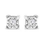 Bids.com .925 Sterling Silver 1/2 Cttw Miracle Set Princess-cut Diamond Solitaire Stud Earrings (H-I Color, SI2-I1 Clarity) Earrings