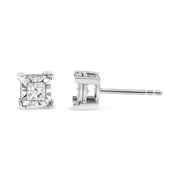Bids.com .925 Sterling Silver 1/2 Cttw Miracle Set Princess-cut Diamond Solitaire Stud Earrings (H-I Color, SI2-I1 Clarity) Earrings