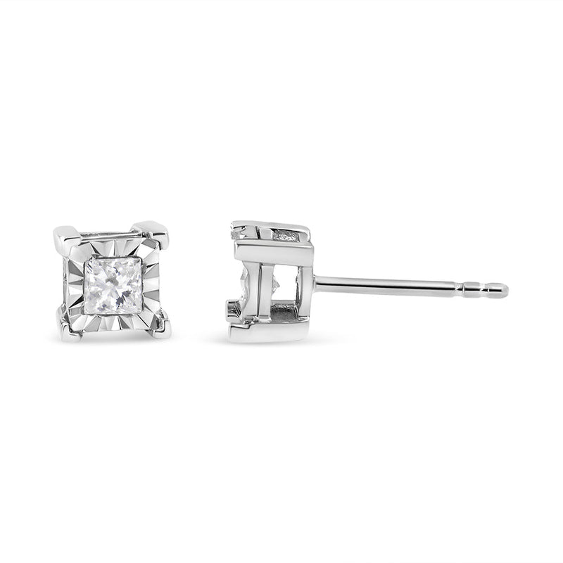 Bids.com .925 Sterling Silver 1/2 Cttw Miracle Set Princess-cut Diamond Solitaire Stud Earrings (H-I Color, SI2-I1 Clarity) Earrings