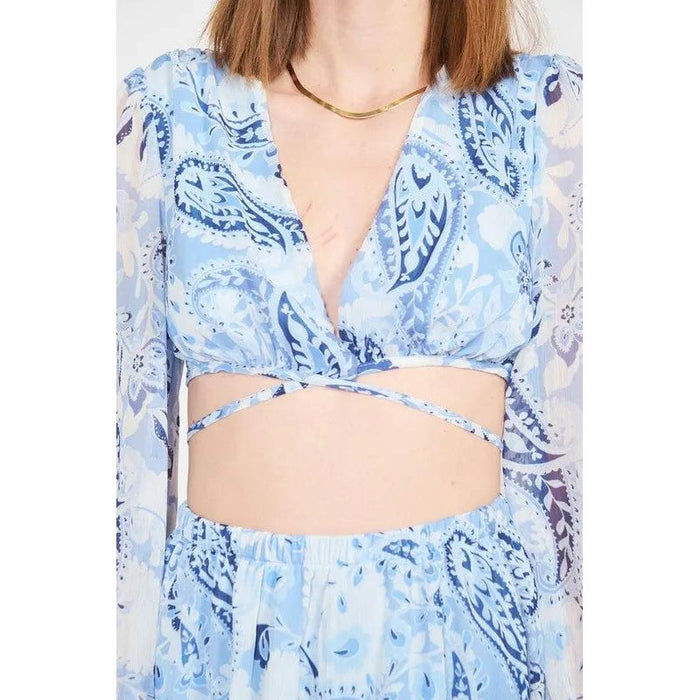 Printed V Neck Crop Top