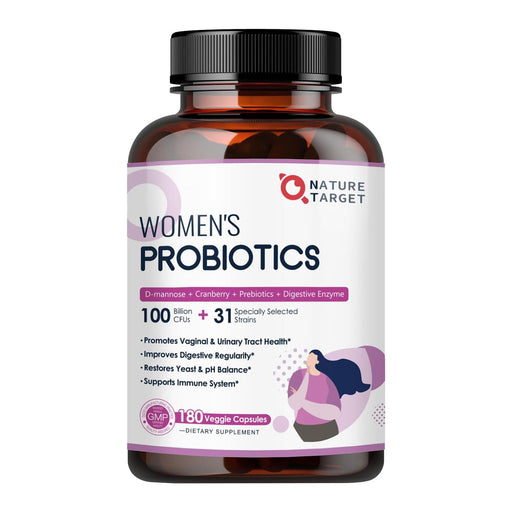 Nature Target Women's Probiotics for Gut Health, 100 Billion CFUs, 180 Veggie Capsules Probiotic