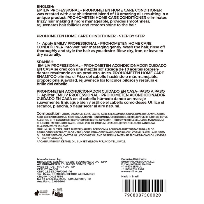 Emiliv Professional™ - Prohometen Home Care Kit - (Shampoo 500 Ml / 16.9 Fl. Oz., Conditioner 500 Ml / 16.9 Fl. Oz. And Mask 300 Ml / 10.14 Fl. Oz.)