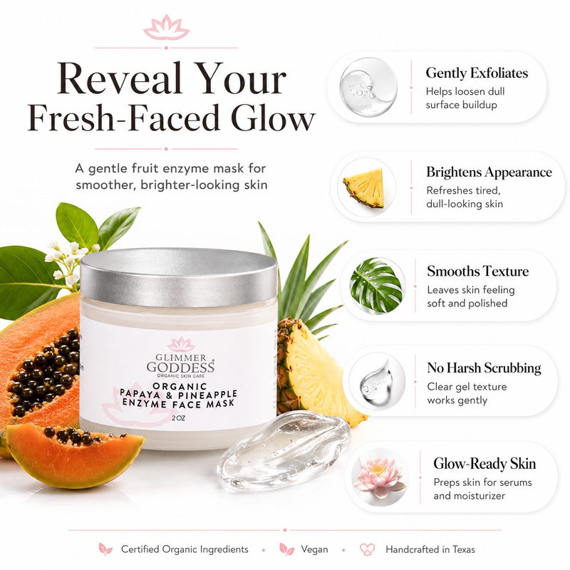 Glimmer Goddess® Organic Skin Care Organic Papaya Pineapple Enzyme Face Mask – Gentle Exfoliating Treatment Masks & Peels