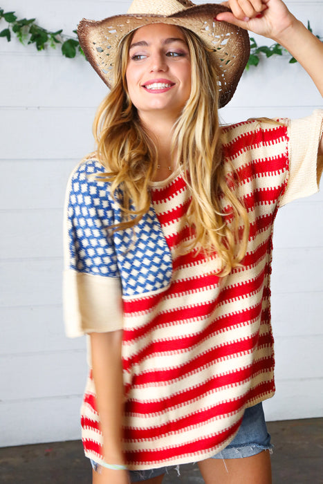 American Flag Jacquard Knit Sweater Top