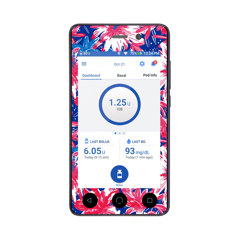Peelz Patriotic Flowers Sticker for Omnipod DASH® PDM – Pump Peelz Peelz/Stickers