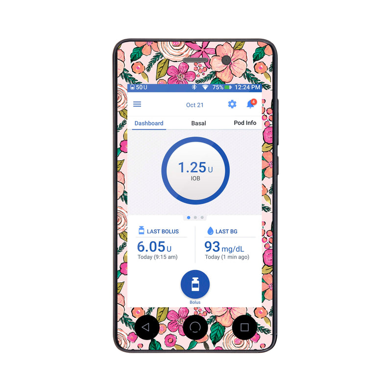 Peelz Peach Floral Sticker for Omnipod DASH® PDM – Pump Peelz Peelz/Stickers